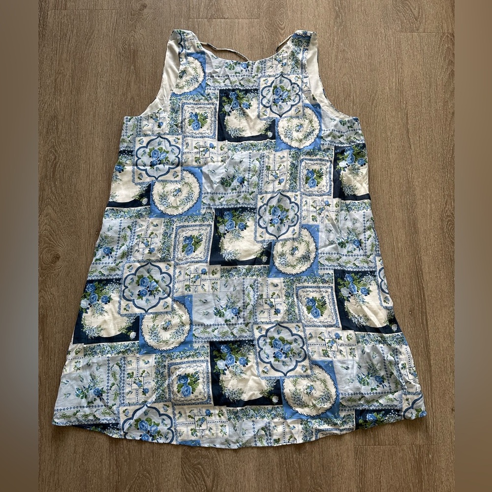 Abercrombie & Fitch Light Blue Floral Open-Back Trapeze Mini Dress Size XL Tall - Picture 4 of 13
